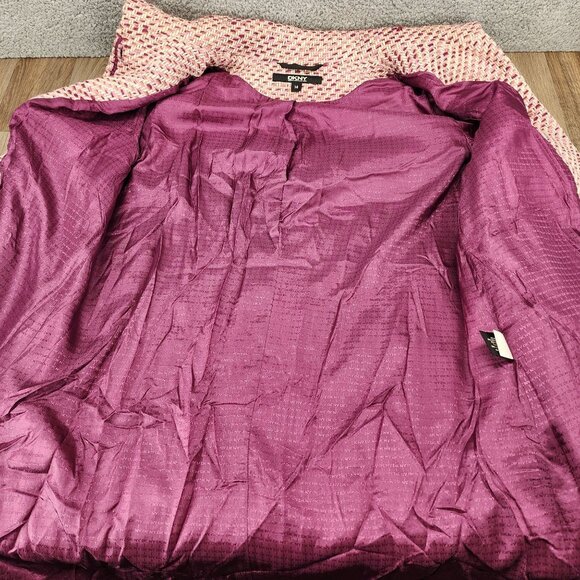 DKNY Women's Size 14 Wool Blend Long Coat Jacket Pink Multi-Color Button Closure - Picture 10 of 14
